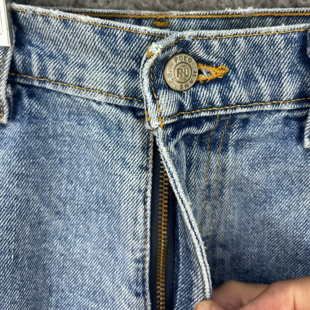 Vtg Polo Ralph Lauren Jean Shorts Womens 14 Banner Flag Embroidered Denim Y2K - Picture 5 of 8